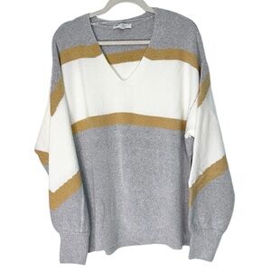 New Directions Color Block V-neck Oversized Sweater